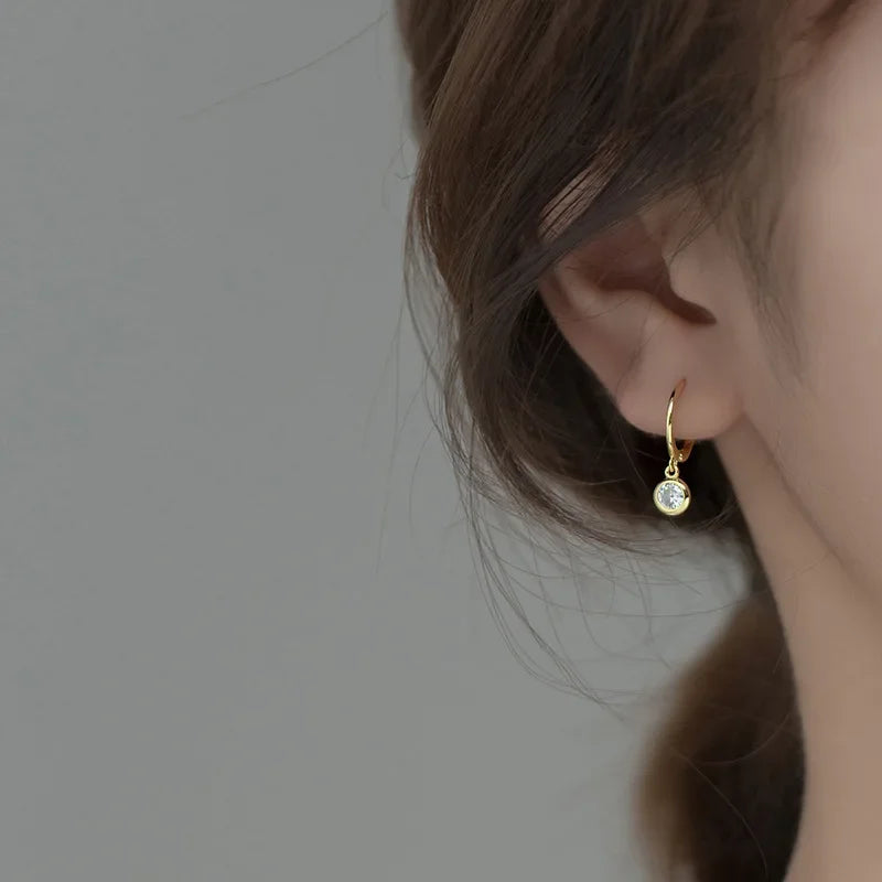 Fashion Round Shiny CZ Charm Hoop Earrings DB1160