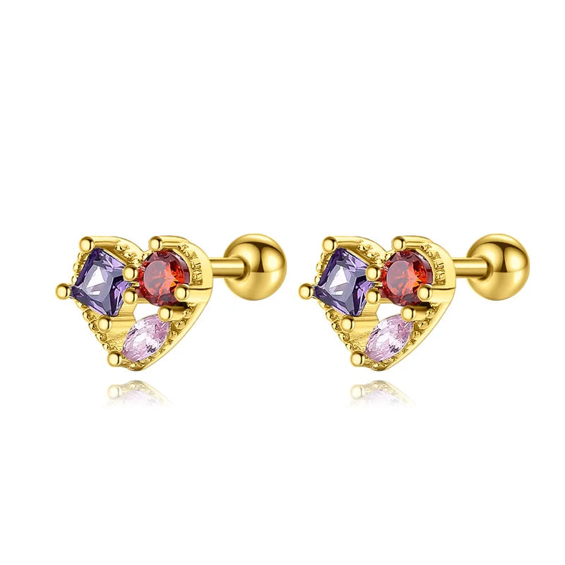 TrustDavis Authentic 925 Sterling Silver Color Heart Stud Earrings for Women Girls Kids Birthday Gift Jewelry DS3905