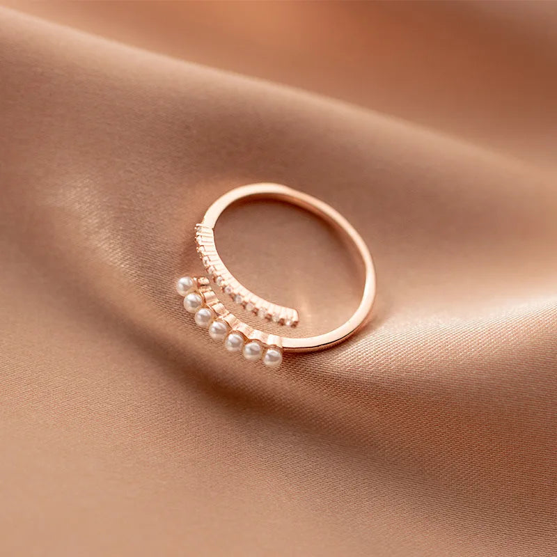 TrustDavis Real 925 Sterling Silver Sweet Freshwater Pearl Dazzling CZ Rings For Women Wedding Birthday Gift Fine Jewelry DE0011