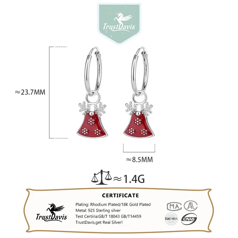 Trustdavis Real 925 Sterling Silver Sweet Fashion Christmas Stud Earrings Women Girls Birthday Party Gift Jewelry DS4608