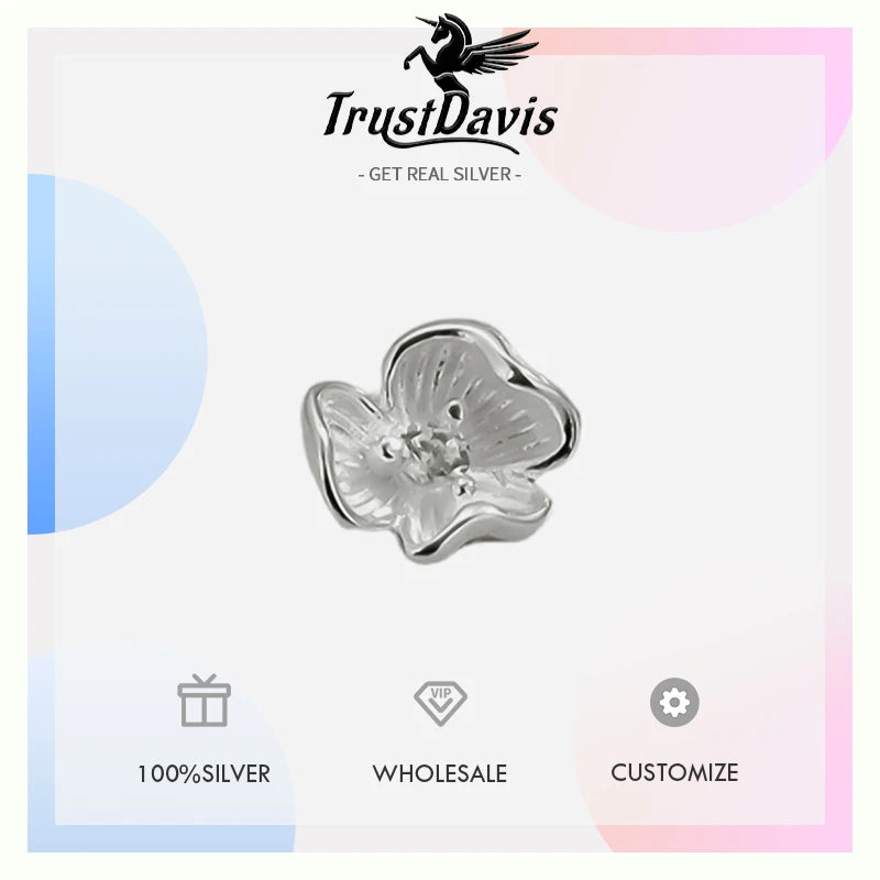 TrustDavis Real 925 Sterling Silver Bracelet Necklace Fashion Zircon Petal Separator Beads DIY Accessories Jewelry Gift DZ1793