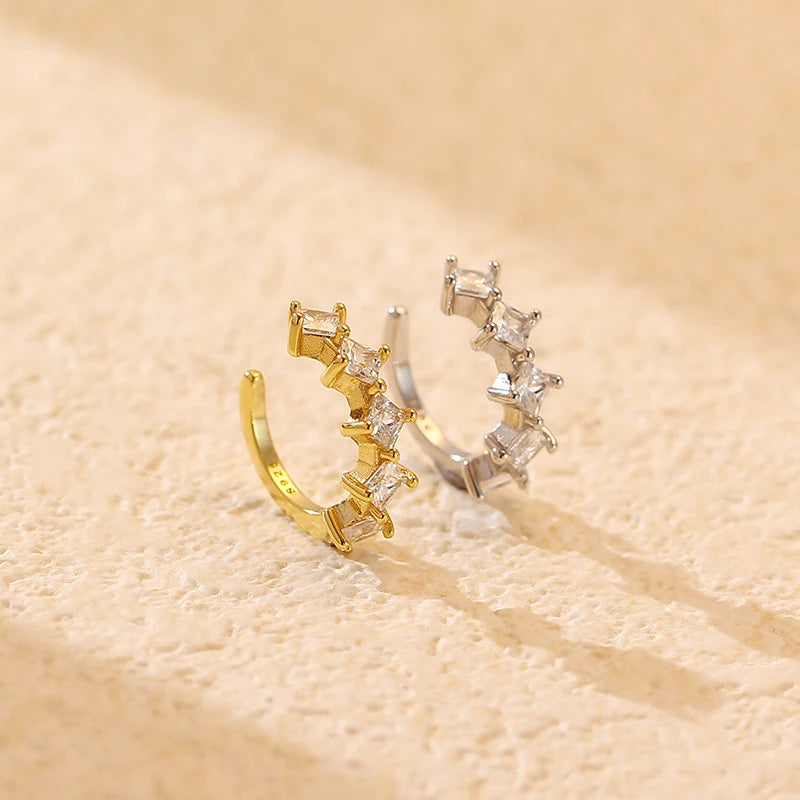 TrustDavis 925 Sterling Silver Women's Fashion Simple Zircon Clip Earrings for Women Girls Birthday Jewelry Gift DS4707