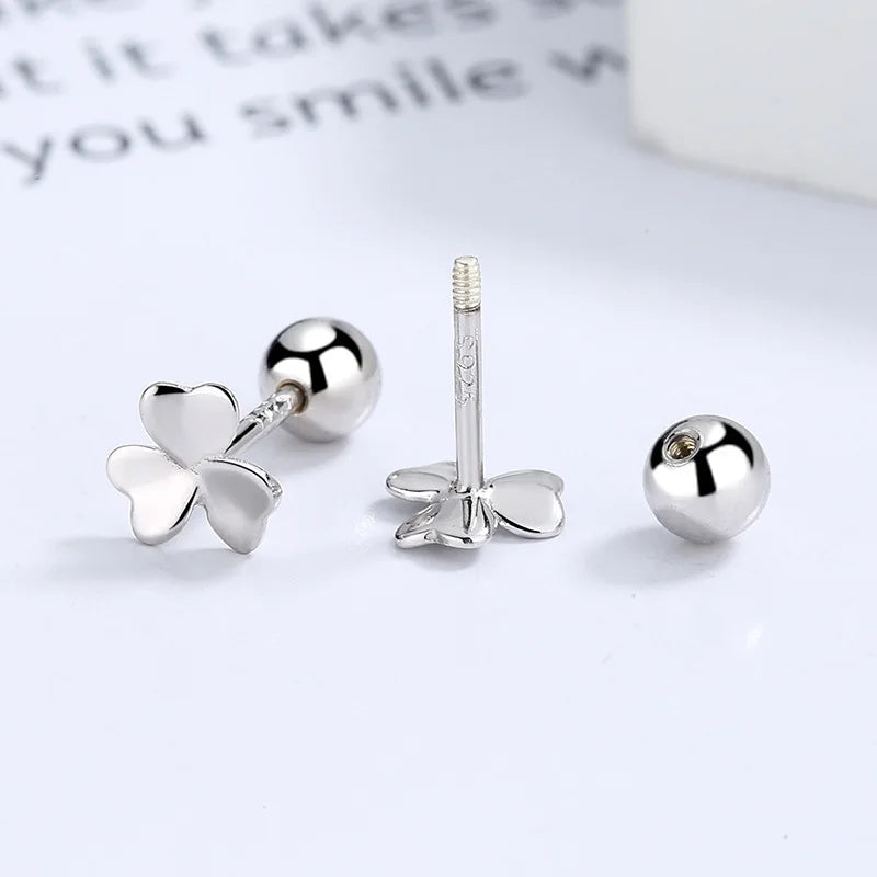Trustdavis Real 925 Sterling Silver Fashion Sweet Clover Flowers Beads Screw Stud Earrings For Women Wedding Fine Jewelry DA2260