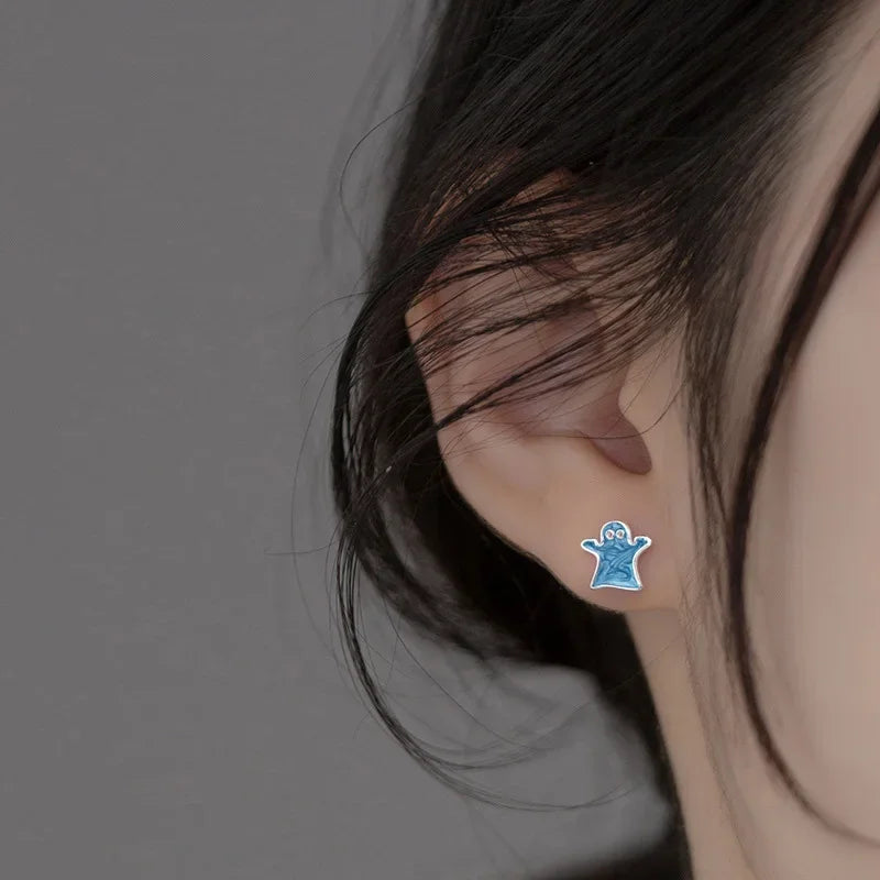 Trustdavis Girls 925 Sterling Silver Cute Blue Monster Stud Earrings Birthday Gift for Mom Daughter Kids Silver Jewelry DS3969