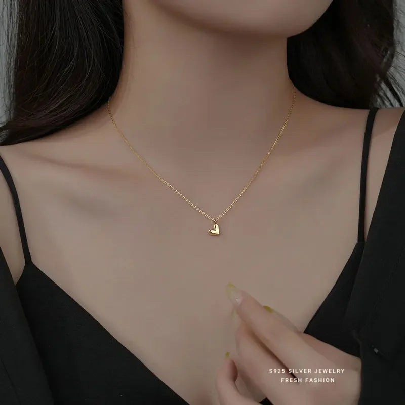 Real 925 Sterling Silver Romantic Geometric Section Heart Necklace LB058