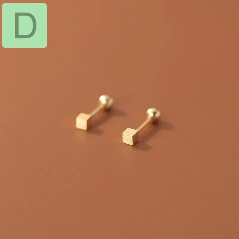 TrustDavis Real 925 Sterling Silver Fashion Sweet Square Luck Screw Stud Earrings For Women Children Fine Jewelry Gift DB1324