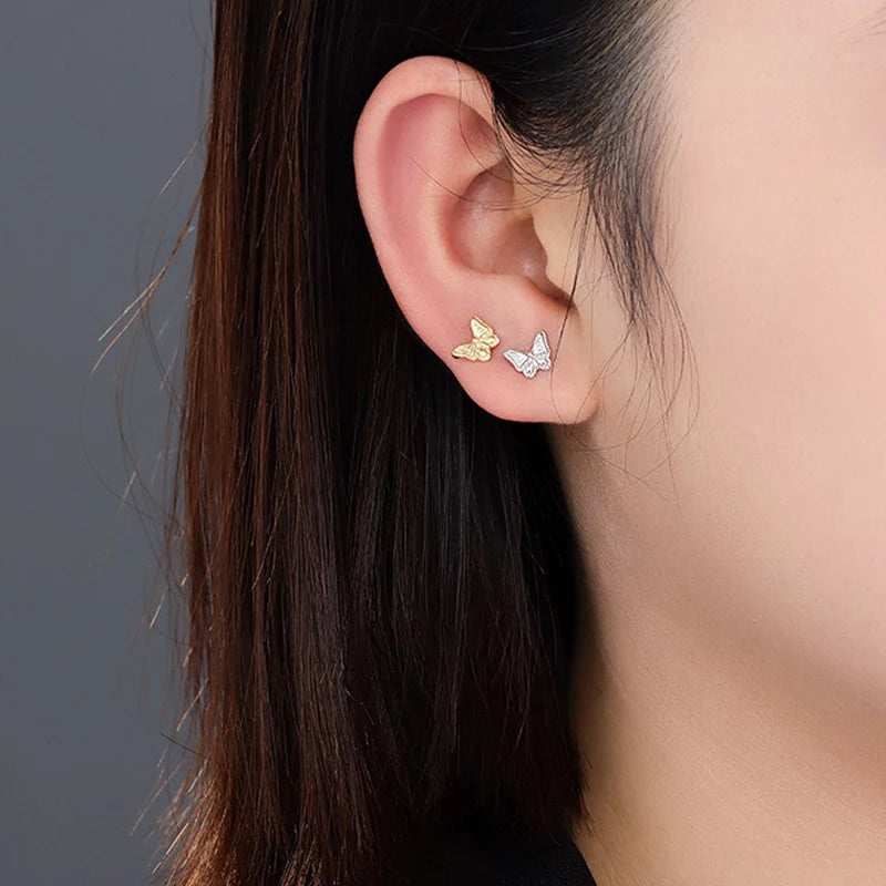 TrustDavis 925 Sterling Silver Women's Fashion Simple Smooth Butterfly Screw Earrings for Women Girls Jewelry Gift DS4301