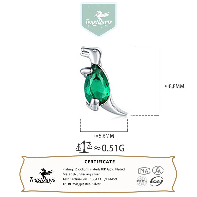 Trustdavis Real 925 Sterling Silver 1Pcs Fashion Cute Dinosaur Stud Earrings Women Girls Birthday Party Gift Jewelry DA1379