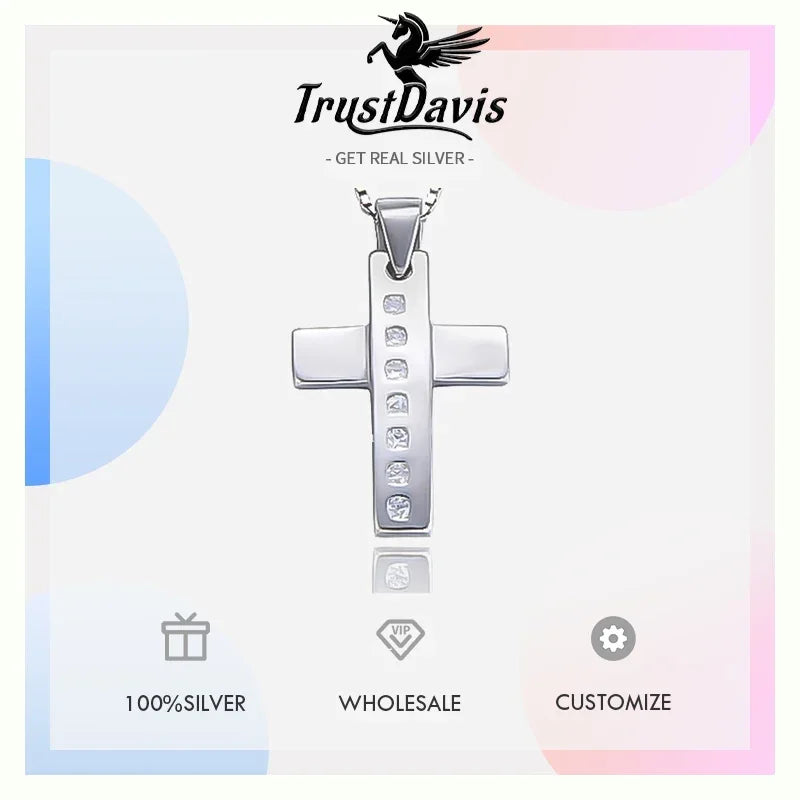 TrustDavis Real 925 Sterling Silver Plane cross Pendant Handmade DIY Necklace Accessories Fine Jewelry Birthday Gift DZ1671