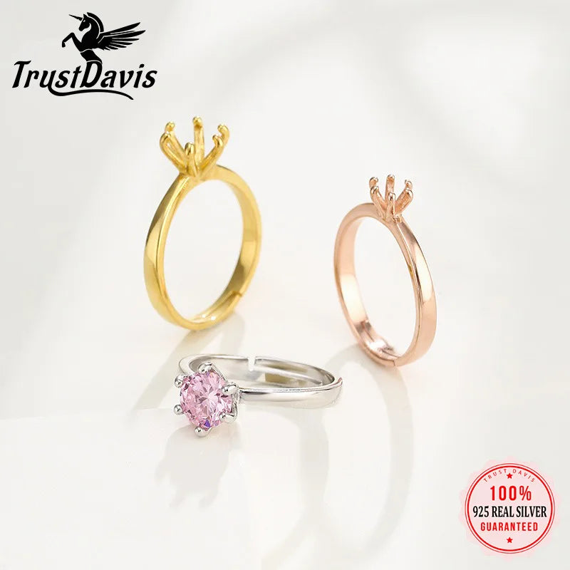 TrustDavis Real 925 Sterling Silver Fashion Six Claw Couple Ring Empty Stand Handmade DIY Accessories Wholesale DZ1688