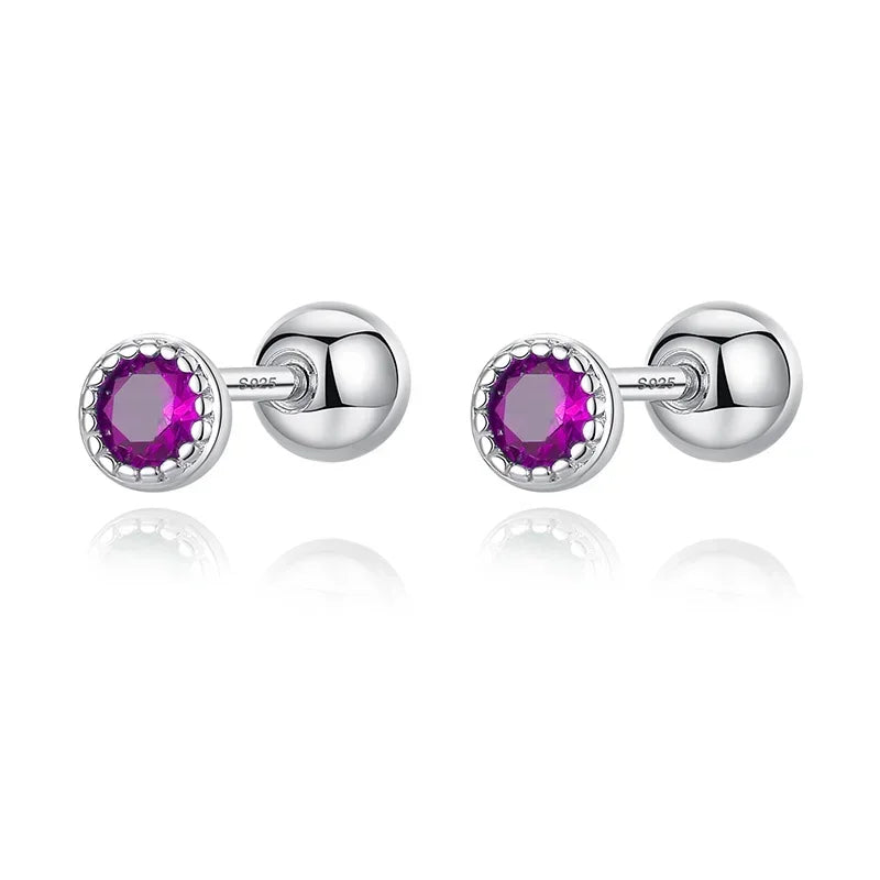 TrustDavis Real 925 Sterling Silver Round Colour CZ Screw Stud Earrings For Women Children Baby Girls Minimalist Jewelry DB1426