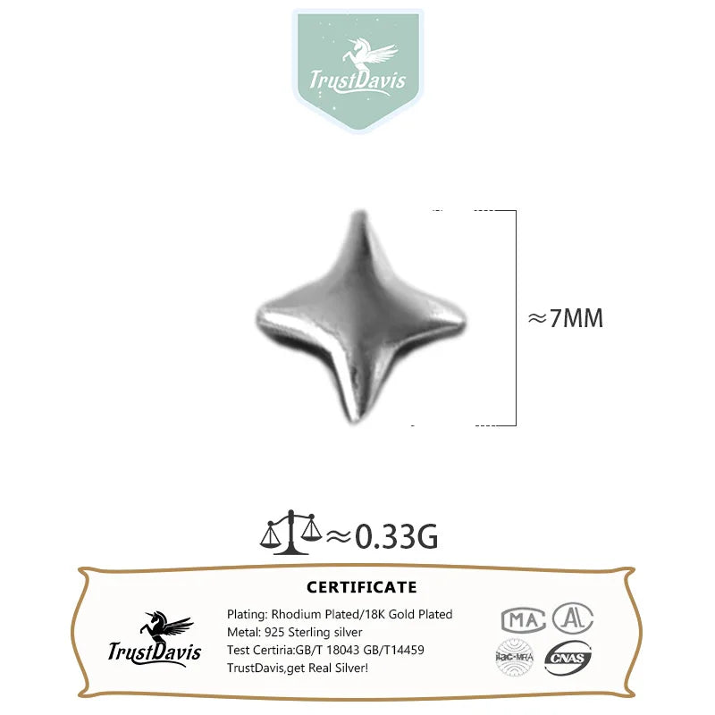 TrustDavis Real 925 Sterling Silver Bracelet Necklace Fashion Shine Star Separator Beads DIY Accessories Jewelry Gift DZ1797