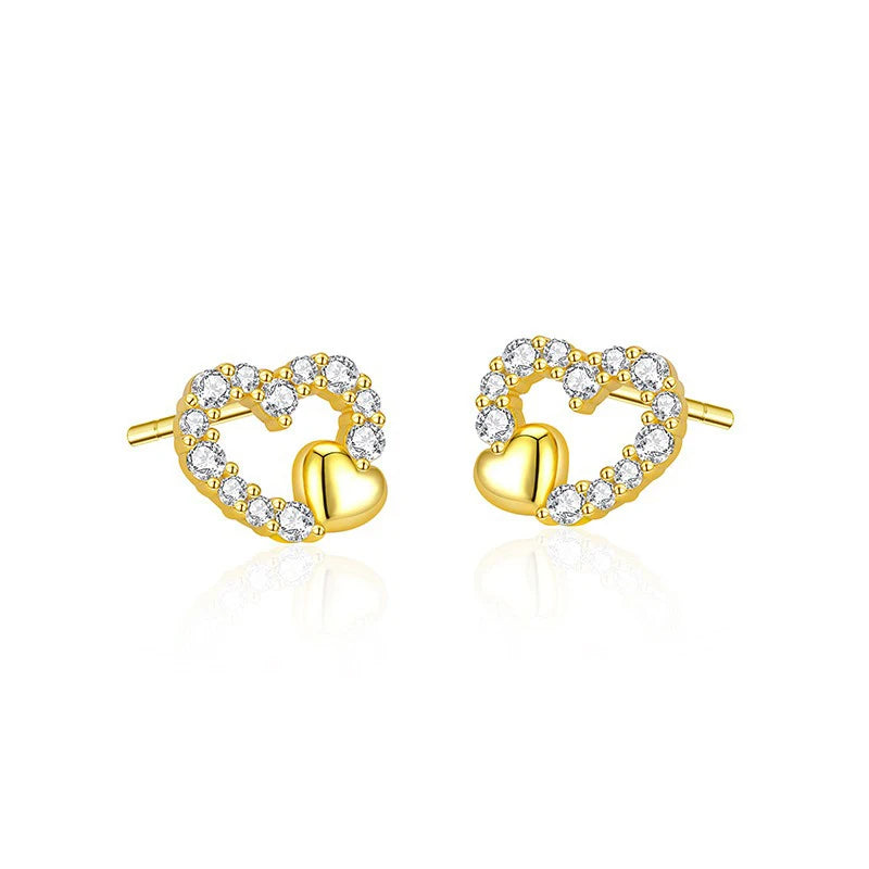 TrustDavis 925 Sterling Silver Women's Fashion Zircon Heart Hollow Earrings and Necklace Set for Women Girls Jewelry Gift DS4432