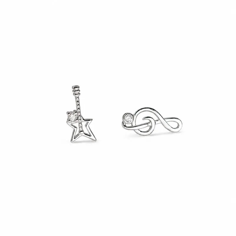 Asymmetrical Musical Note Violin Zircon Earrings for Women DS4969