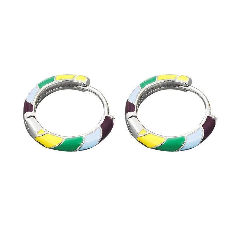 TrustDavis 925 Sterling Silver Women's Fashion Sweet Rainbow Circle Hoop Earrings for Women Girls Jewelry Gift DS4409