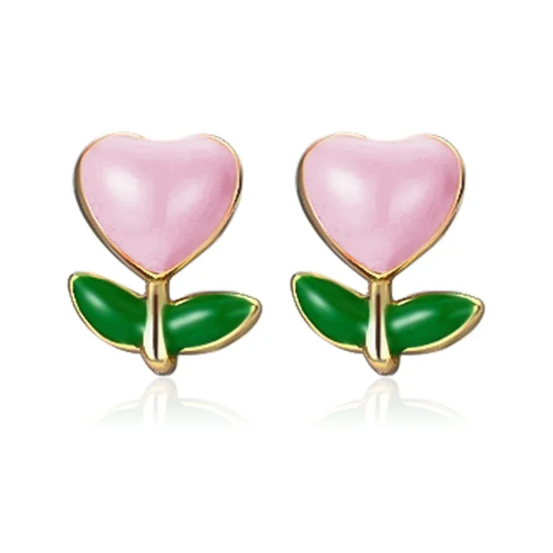 TrustDavis Real 999 Sterling Silver Cute Heart Flower Stud Earrings for Women Young Daughter Birthday Party Gift DS4649