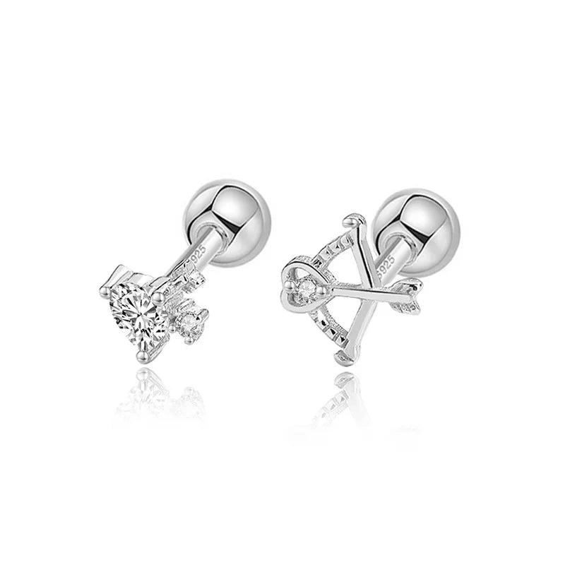 TrustDavis Real 925 Sterling Silver Earring Love Animal Bear Heart CZ Screw Stud Earrings for Daughter Girls Jewelry Gift DA3172
