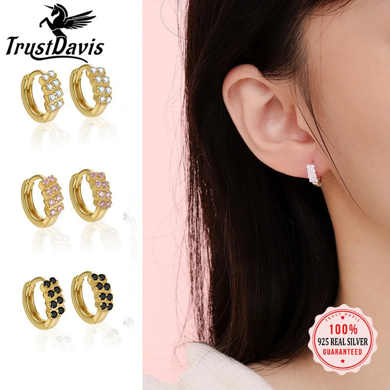 TrustDavis Real 925 Sterling Silver Women's Fashion Colorful Zircon Circle Earrings for Women Girls Gift Fine Jewelry DS4670