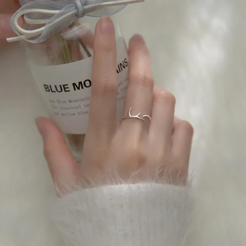 TrustDavis 100% 925 Sterling Silver Fashion Jewelry Antlers Cocktail Ring Sizable 5 6 7 Girls Kids Xmas DS359 Drop Shipping