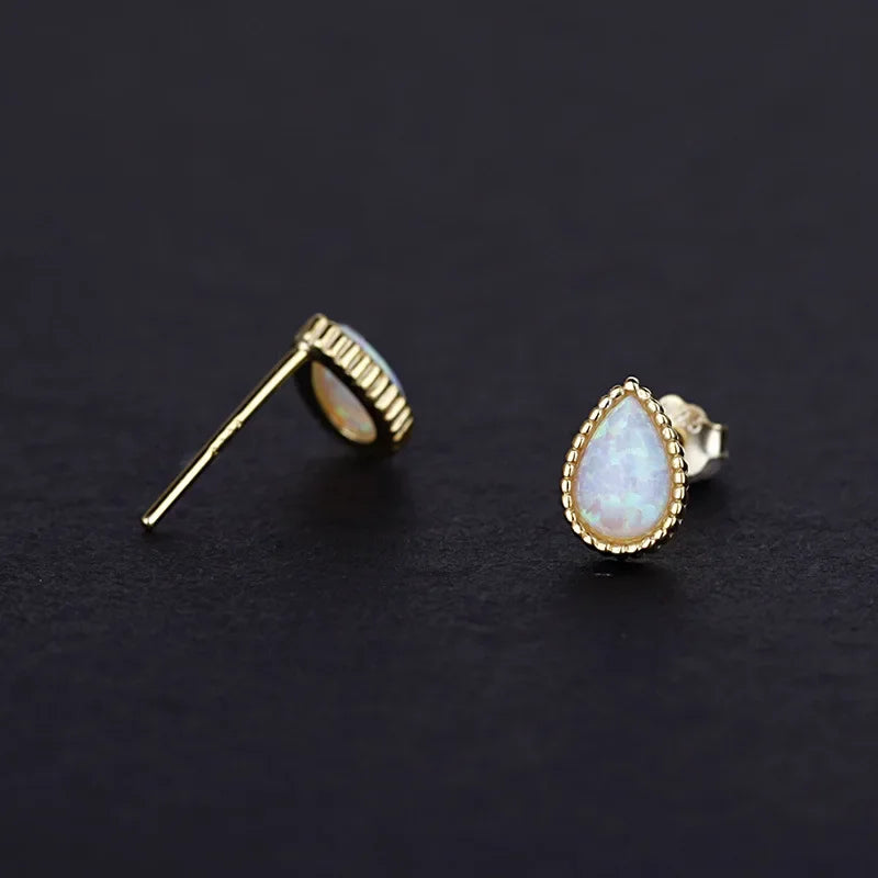 TrustDavis Genuine 925 Sterling Silver Fashion Sweet Gold Water Drop Opal Stud Earring For Women Wedding Fine 925 Jewelry DA2137