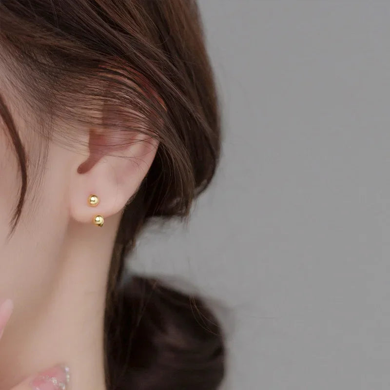 925 Sterling Silver Punk Beads Stud Earrings DS4372