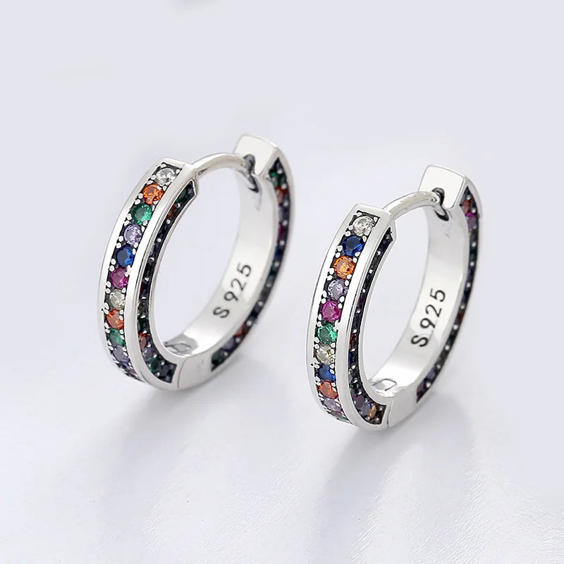 TrustDavis Original 925 Sterling Silver Women Colorful Zircon Hoop Earrings for Girls Wedding Party Fine S925 Jewelry DS3523