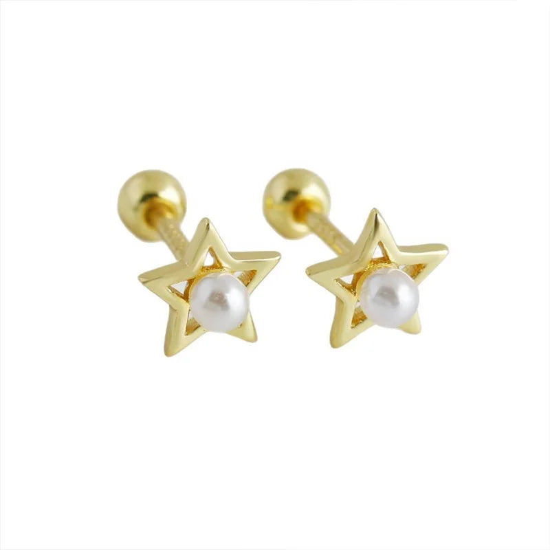 Pendientes TrustDavis de Plata de Ley 925 a la moda para mujer, pendientes simples con forma de estrella y perla para mujer y niña, regalo de joyería DS4329