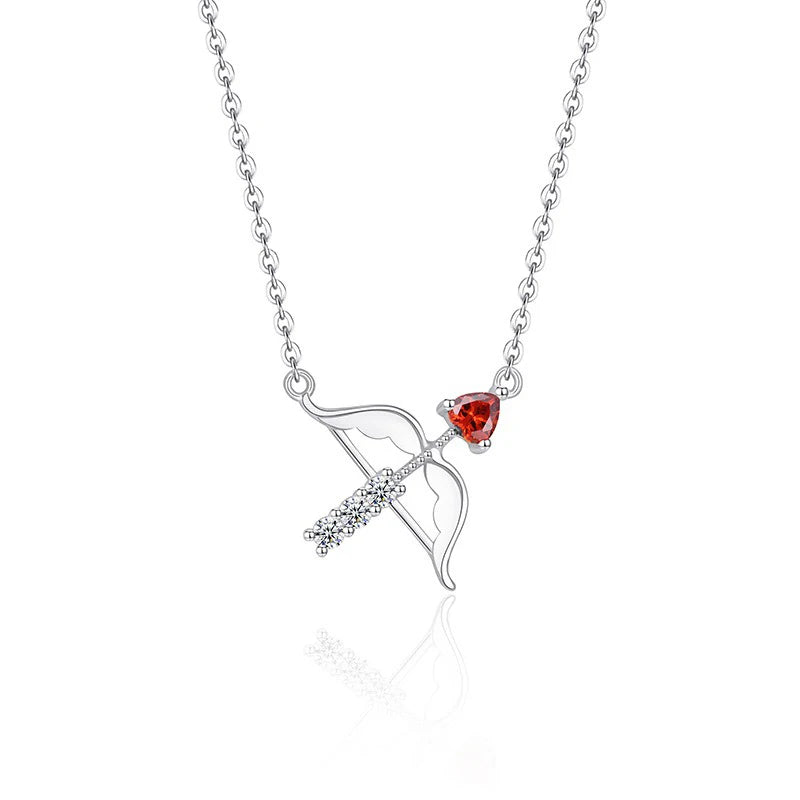 TrustDavis Real 925 Sterling Silver Fashion Bow Arrow Zircon Heart Earrings Necklace Set for Women Girl Gift Fine Jewelry DS4682