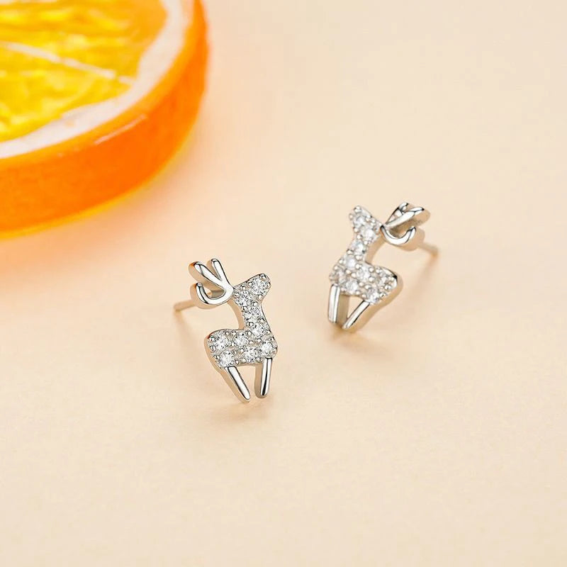 TrustDavis 925 Sterling Silver Women's Fashion Sweet Deer Zircon Animal Earrings for Women Girls Jewelry Gift DS4311