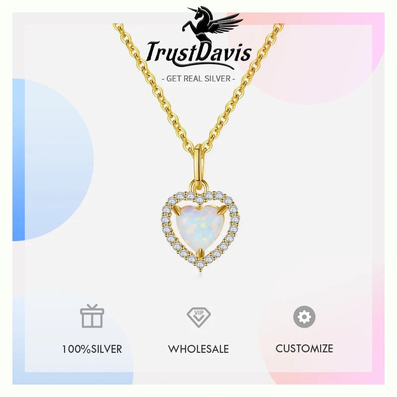 Heart with Opal Pendant Clavicle Chain Necklace L158