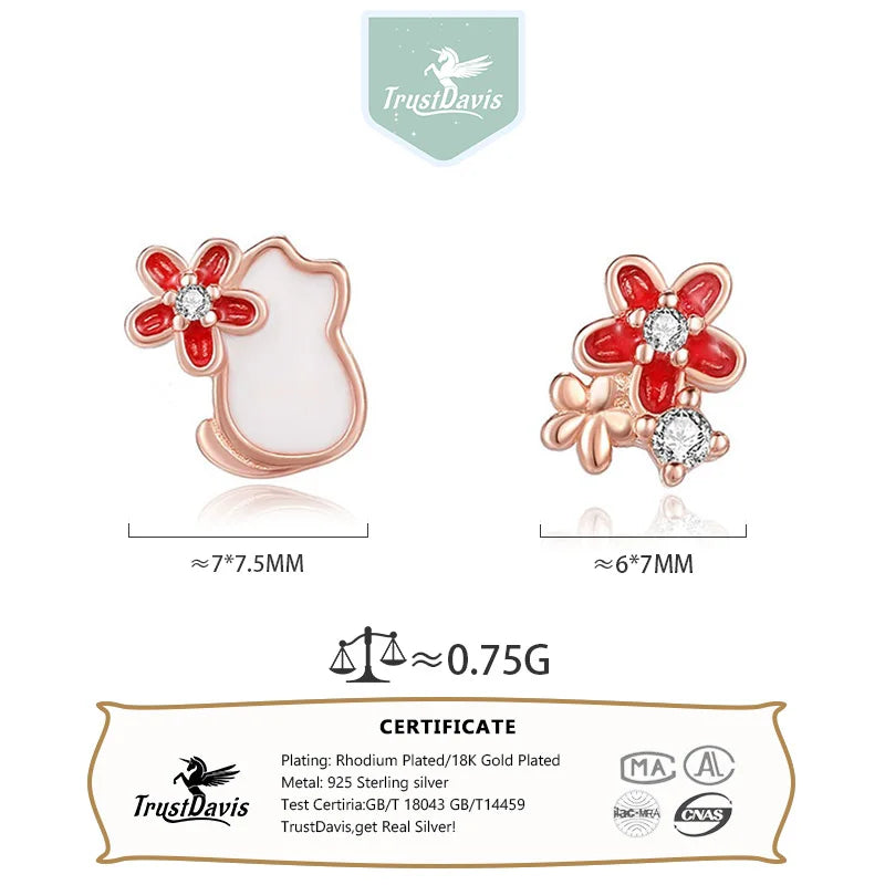 Flower and Cat Zircon Earrings DS4909