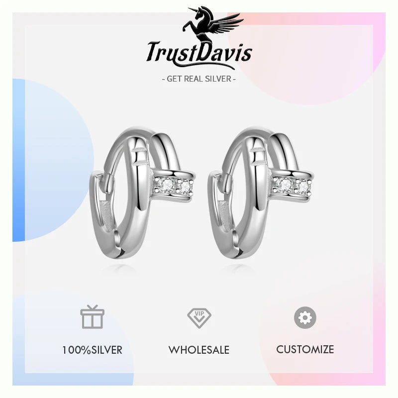 Trustdavis Womens Fashion 100% 925 Sterling Silver Geometric Hoop Earrings Set with Diamonds Anniversary Party DS4098