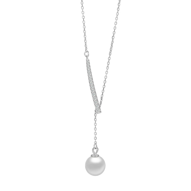 TrustDavis 925 Sterling Silver Women's Fashion and Simple Y-Shaped Pearl Adjustable Necklace for Women Girls Jewelry Gift DS4265
