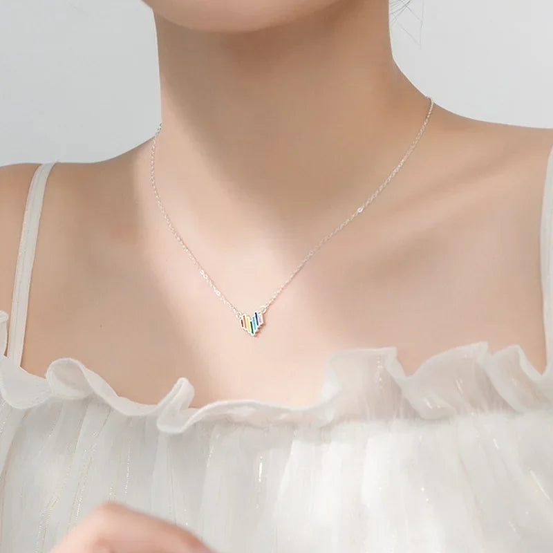 TrustDavis Real 925 Sterling Fashion Sweet Romantic Colour Heart Love Clavicle Necklace For Women Wedding Party Jewelry DA1576