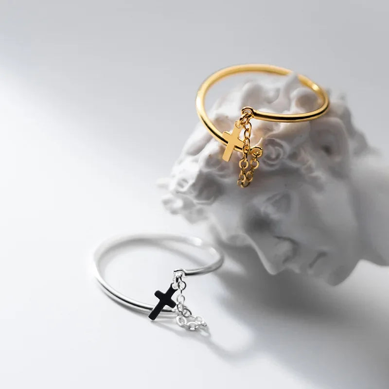 Cross Chain Ring Sizable For Women Wedding Party Fine S925 Jewelry Gift DB1082