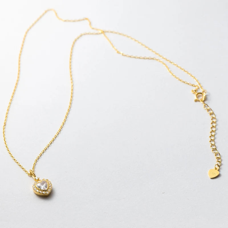 TrustDavis Girls 925 Solid Sterling Silver Necklace Romantic Love White Diamonds Pendant Mom Daughter Birthday Gift DS4340