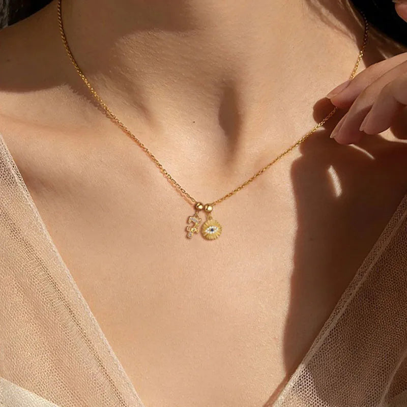 Retro Pendant Zircon Evil Ray Lucky Small Gift DZ1899