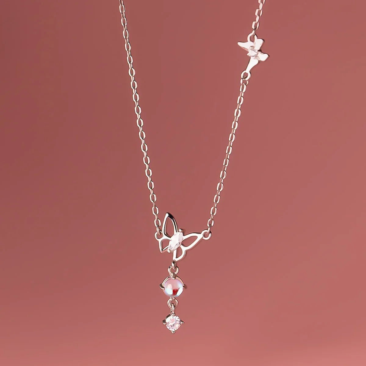 TrustDavis Women 925 Solid Sterling Silver Romantic Butterfly Necklace for Lady Girls Birthday Gift Fine S925 Jewelry DS4203