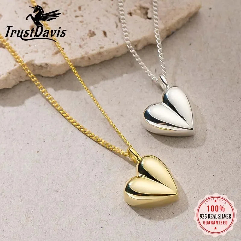 TrustDavis Girls 925 Sterling Silver Heart Pendant Love Necklace For Women Daugther Girl Birthday Gift Fine Jewelry DS4155