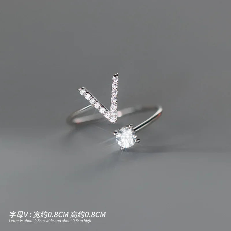 TrustDavis Real 925 Sterling Silver Rings For Women Wedding Party Jewelry 26 Letter Clear CZ Opening Ring Fine Jewelry DA3121