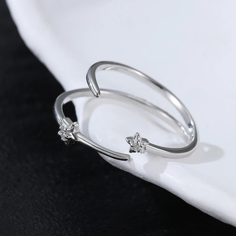 TrustDavis Real 925 Sterling Silver Women's Fashion Simple Star Double Open Ring for Women Girls Fine Jewelry Gift DS4677