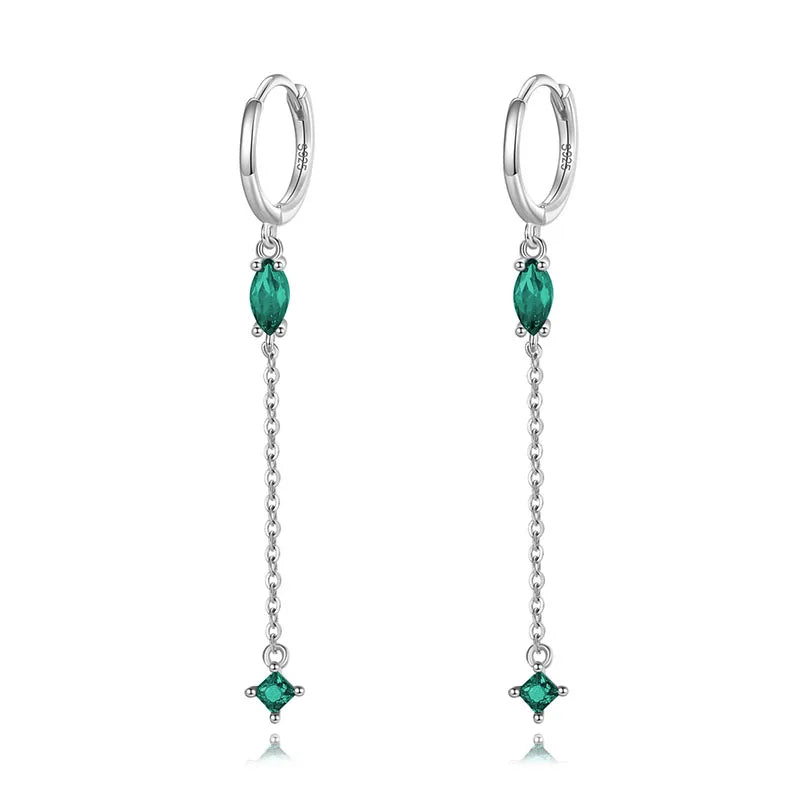TrustDavis Real 925 Sterling Silver Fashion Colour Zircon Tassel Chain Hoop Earring For Women Wedding Party Fine Jewelry DA2707