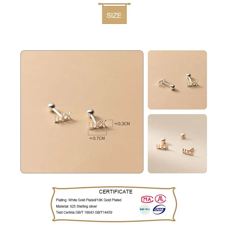 TrustDavis Real 925 Sterling Silver Fashion Sweet Square Luck Screw Stud Earrings For Women Children Fine Jewelry Gift DB1324