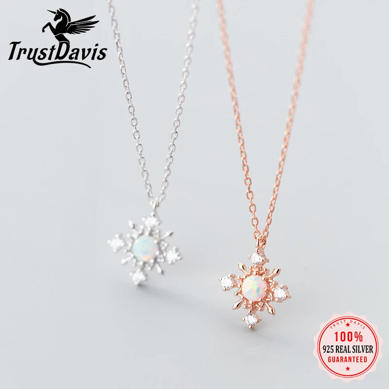 TrustDavis Real 925 Sterling Silver Fashion Elegant Set with Diamonds Snow Necklace for Women Jewelry DB154