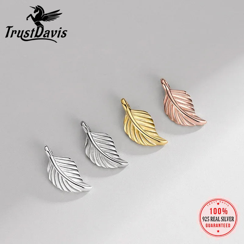TrustDavis Real 925 Sterling Silver Vintage Leaf Feather Charm Pendant for Women Kids Handmade DIY Accessories Jewelry DH0049