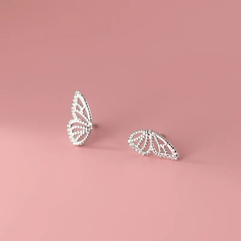 TrustDavis Real 925 Sterling Silver Fashion Insect Butterfly Shiny CZ Stud Earrings for Women Wedding Party Fine Jewelry DA2713