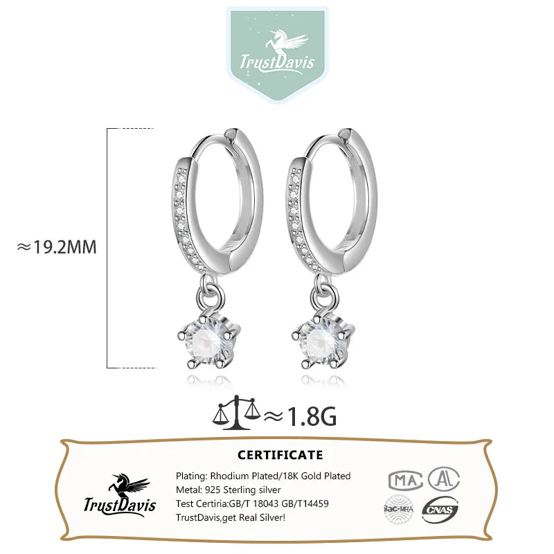 Trustdavis Real 925 Sterling Silver Simplicity Zircon Hoop Earrings Women Girls Birthday Party Gift Jewelry DS4133