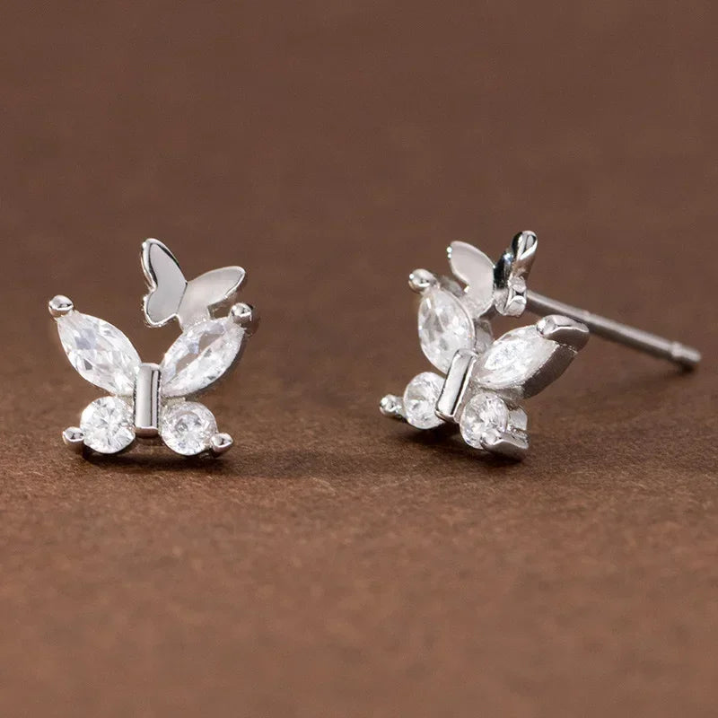 TrustDavis Girls 925 Sterling Silver Trendy Sweet Butterfly Stud Earrings For Women Girls Wedding Party Fine S925 Jewelry DS4259