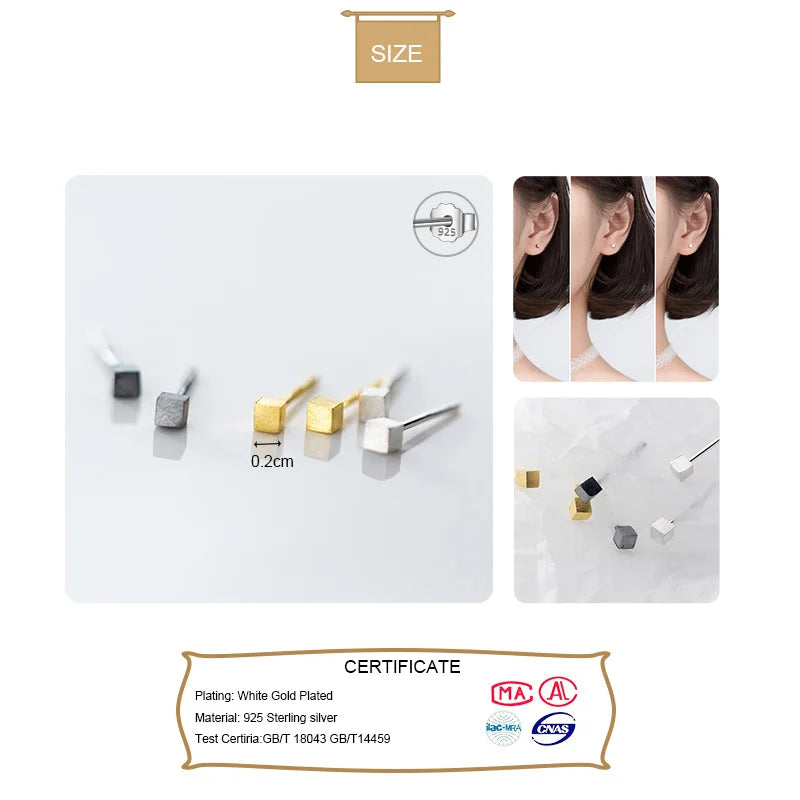 Sweet Mini Wire Drawing Square Stud Earrings DS2112