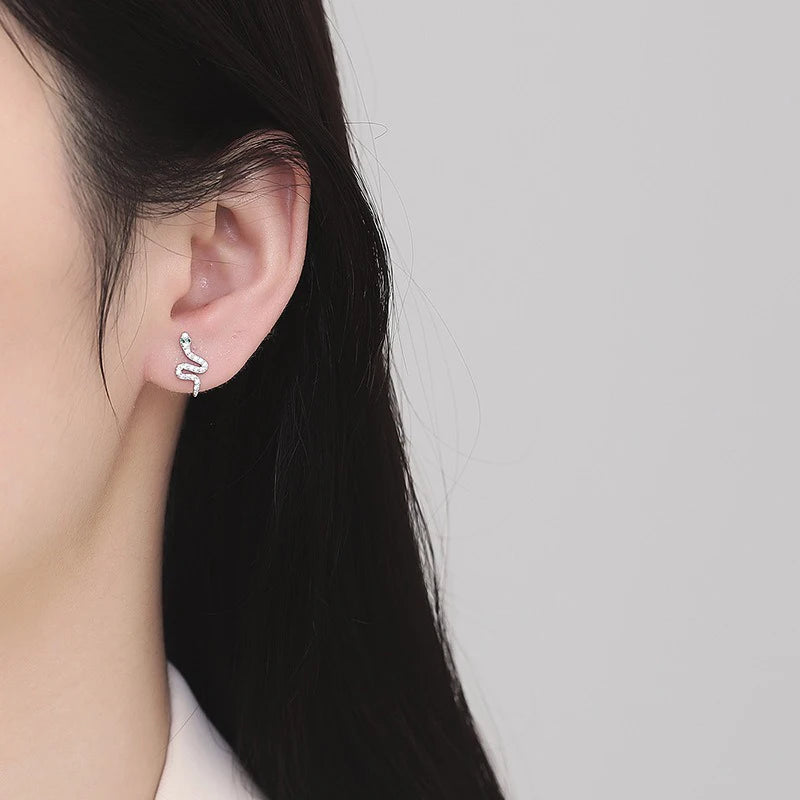 Pendientes TrustDavis Plata de Ley 925 auténtica a la moda con forma de serpiente y espiral de circón para mujeres y niñas, regalos de joyería DS4247
